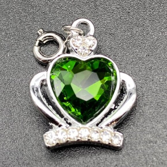 Jeweled Heart Rhinestone Crown Charm on Silver - Picture 9 of 12